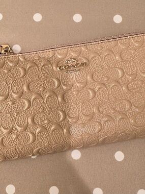 Coach Embossed Signature Wallet in Nude Beige with Gold Hardware